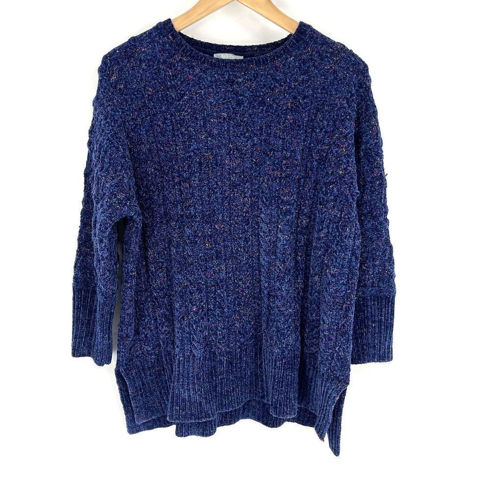Habitat Sweater Size XS Marled Blue Pullover Chenille Crew Neck 3/4 Sleeve Knit